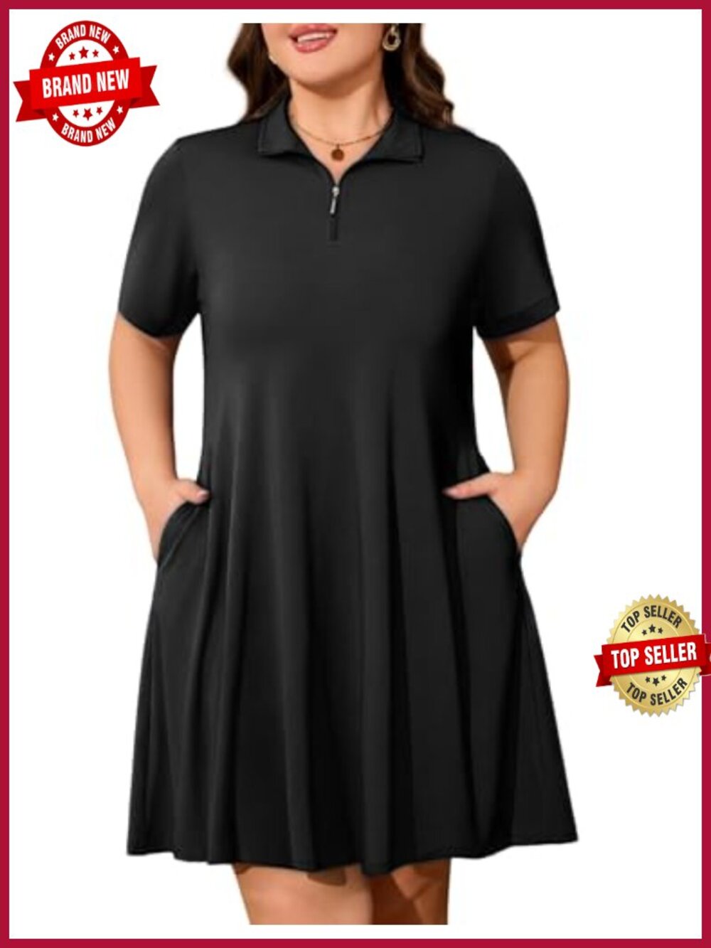 Plus Size Tennis Dress with Shorts Pockets Quarter Zip Short Sleeve Quick Dry